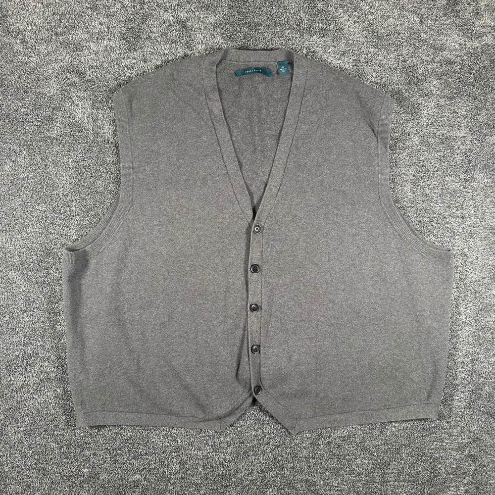 Perry Ellis Sweater Vest Mens 4X Gray Button Down V-Neck Cotton Sleeveless Layer
